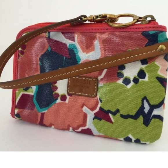 Ladies Fossil 'Keyper' Small Multicolored Floral Zipped Wristlet Purse - Picture 1 of 5
